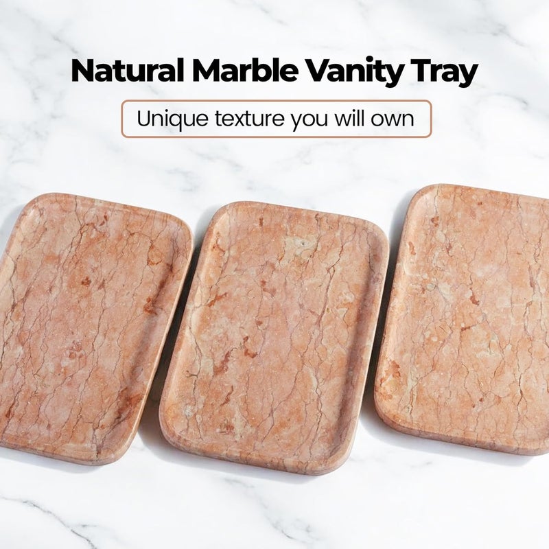 karibiber Marble Vanity Tray, Bathroom Tray for Countertop, Decoration Dresser Organizer, Perfume, Jewelry Holder, Red Stone Serving for Kitchen Sink Storage(Spring Rose) - Image 4
